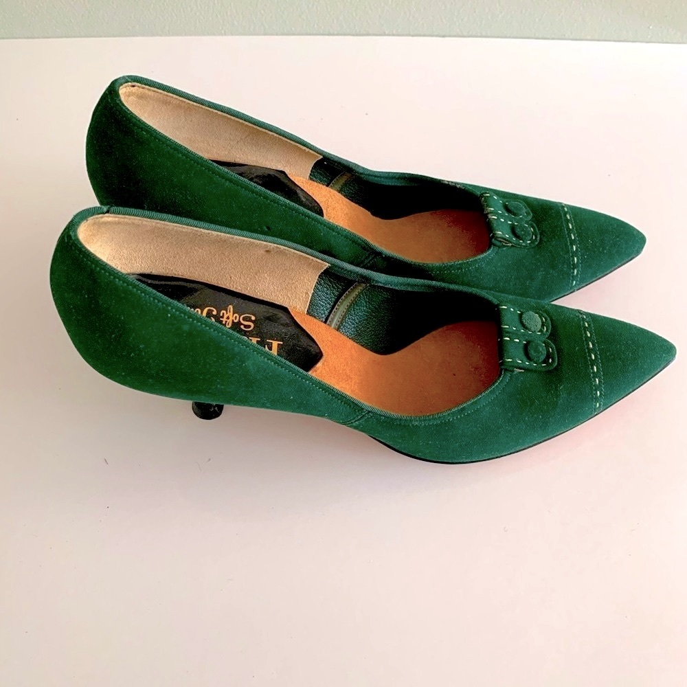 Fiancées True Vintage Green Suede Shoes 6.5 AAA